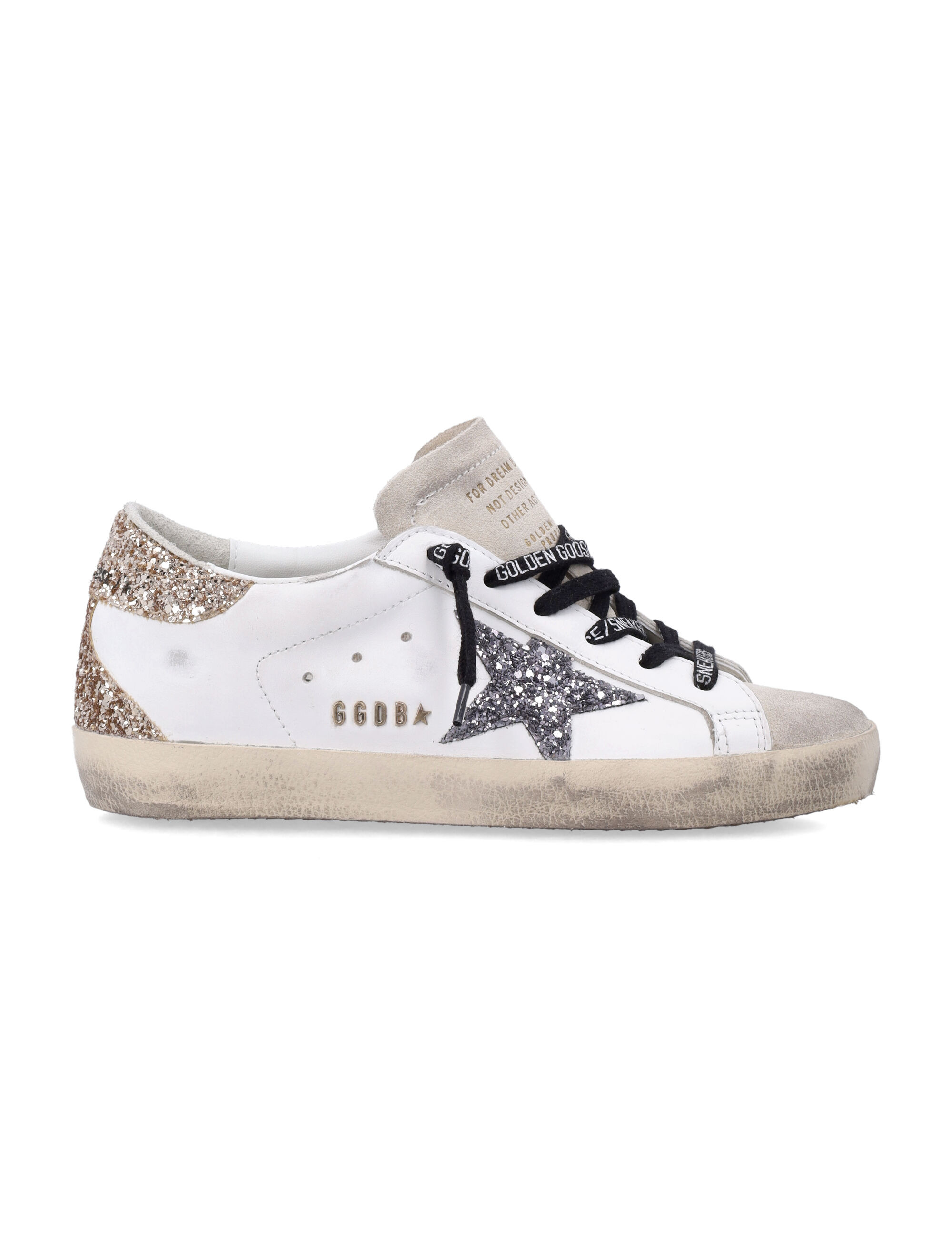 Golden Goose Super-Star glitter womans neakers White Black Gold Upper Sneaker - Women | Italist.com US