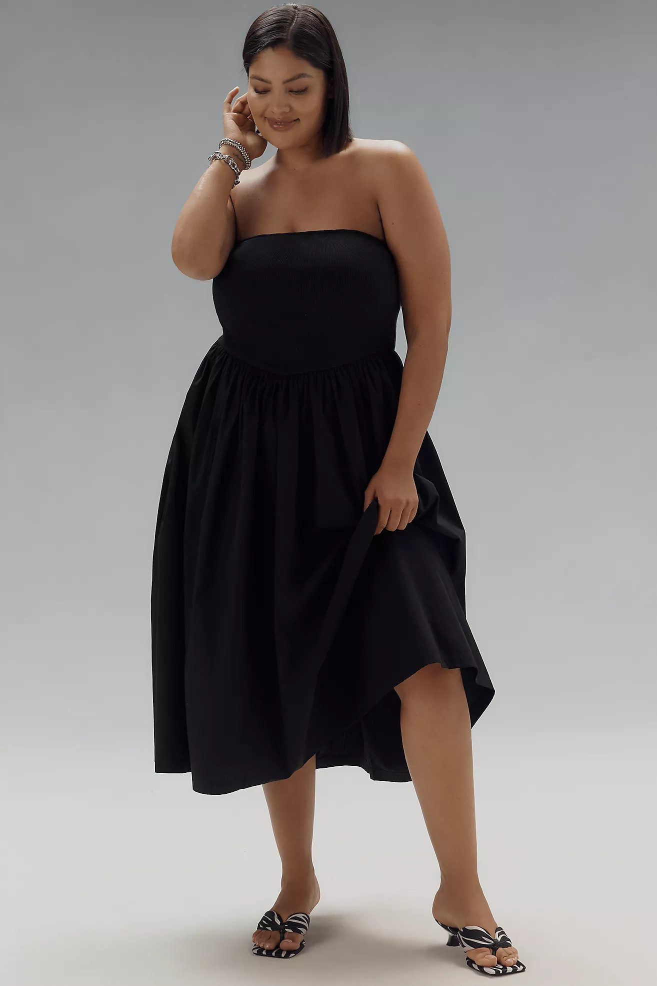 By Anthropologie Strapless Basque-Waist A-Line Midi Dress | Anthropologie (US)