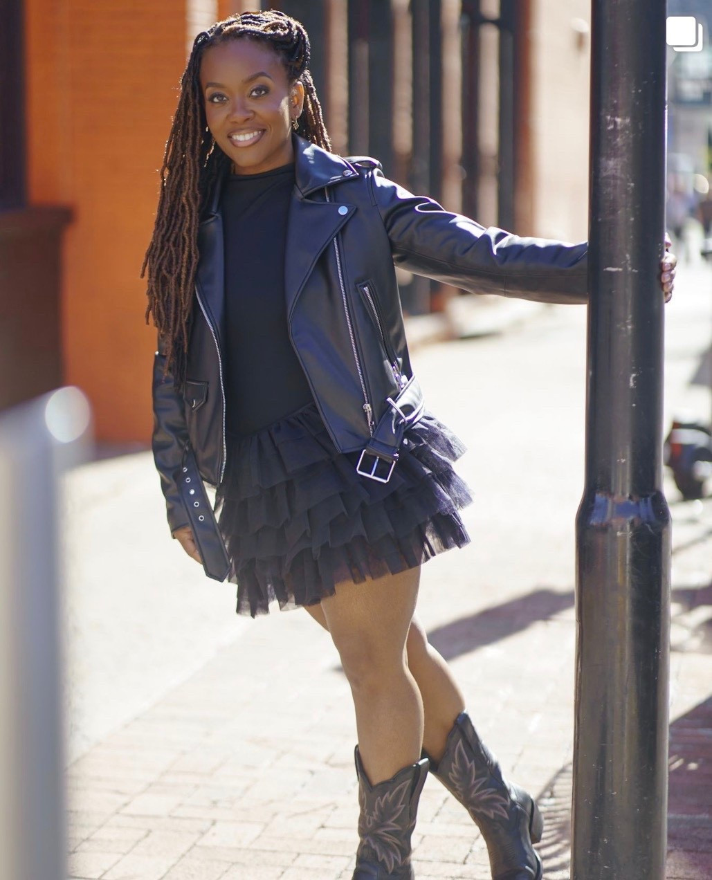 Adding a little edge! Love this fun combo: Zara faux leather moto jacket, a tiered tulle skirt (this one's an old Forever 21 find!), a simple Nordstrom bodysuit, and my favorite Tecovas western boots. Such a playful look! Linked the exact boots and similar jacket/skirt/bodysuit options below!

#LTKStyleTip #LTKParties #LTKPetite