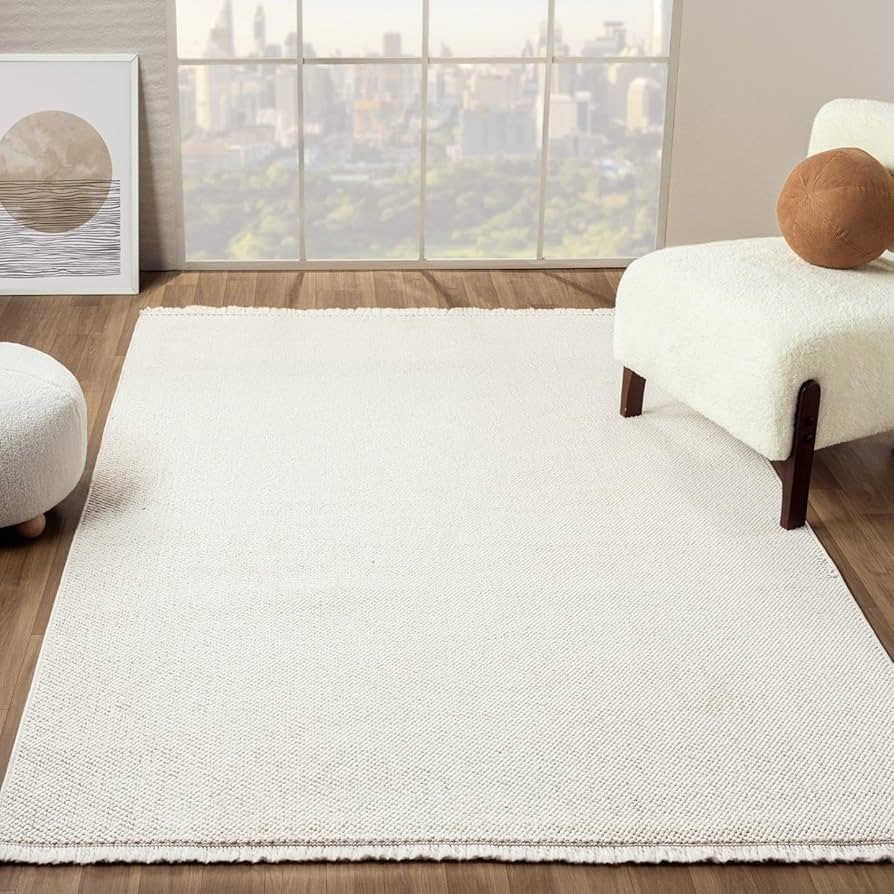 LUXE WEAVERS Solid Machine Woven Cream 5x7 Area Rug, Indoor Stain-Resistant Carpet | Amazon (US)