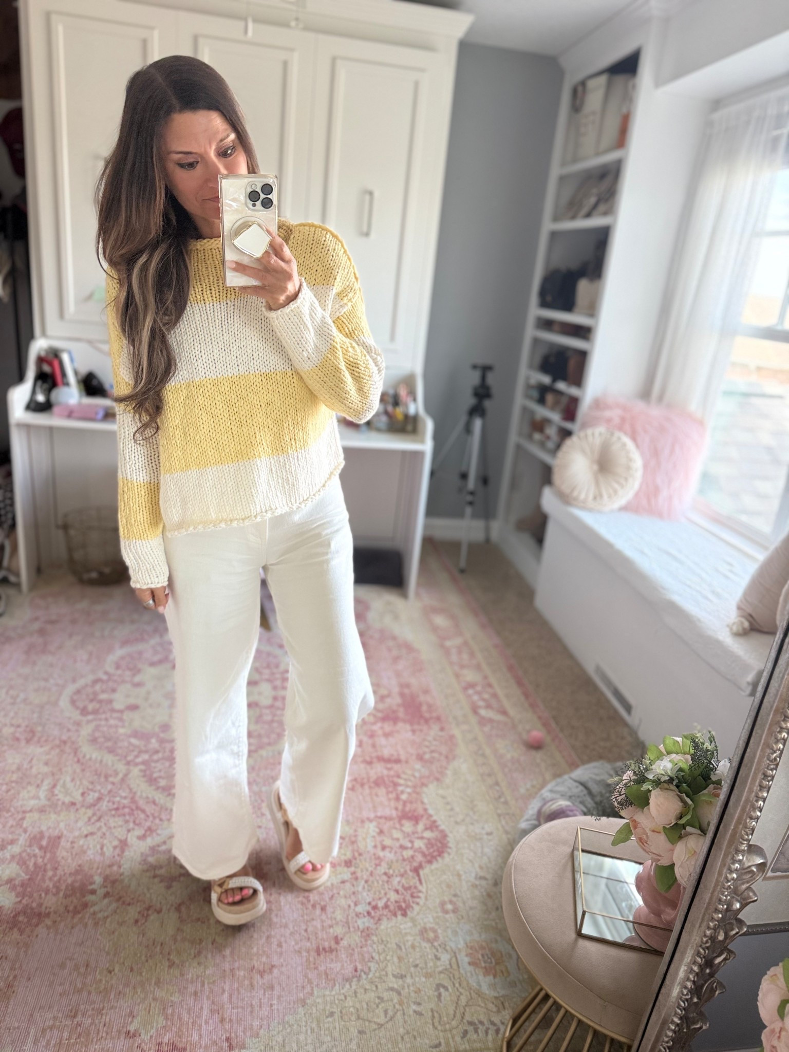 Striped yellow sweater for spring 