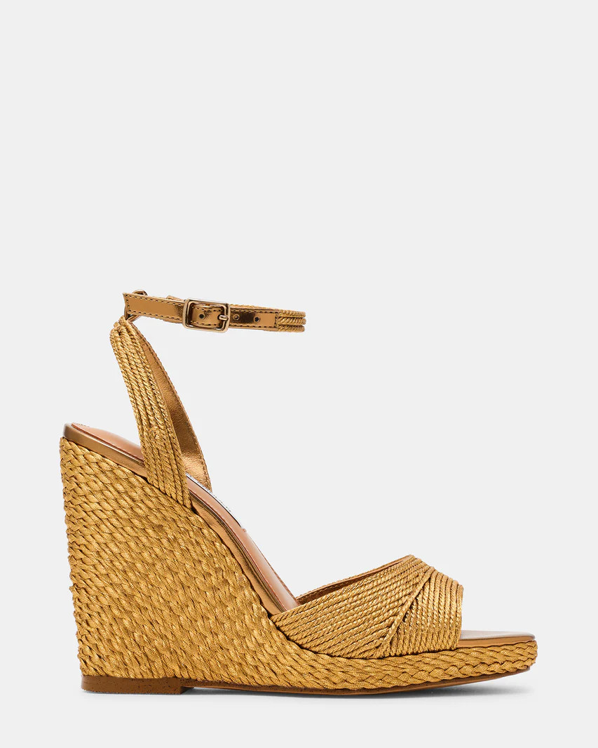 DEVIN Bronze Raffia Espadrille Wedge Women's Sandal | Steve Madden (US)