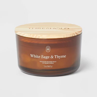 3-Wick Amber Glass Wooden Wick White Sage and Thyme Jar Candle 13oz - Threshold™ | Target