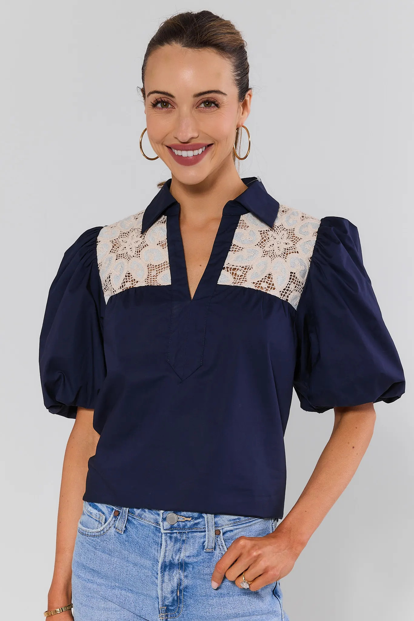 Penelope Navy Crochet Lace Top | Avara