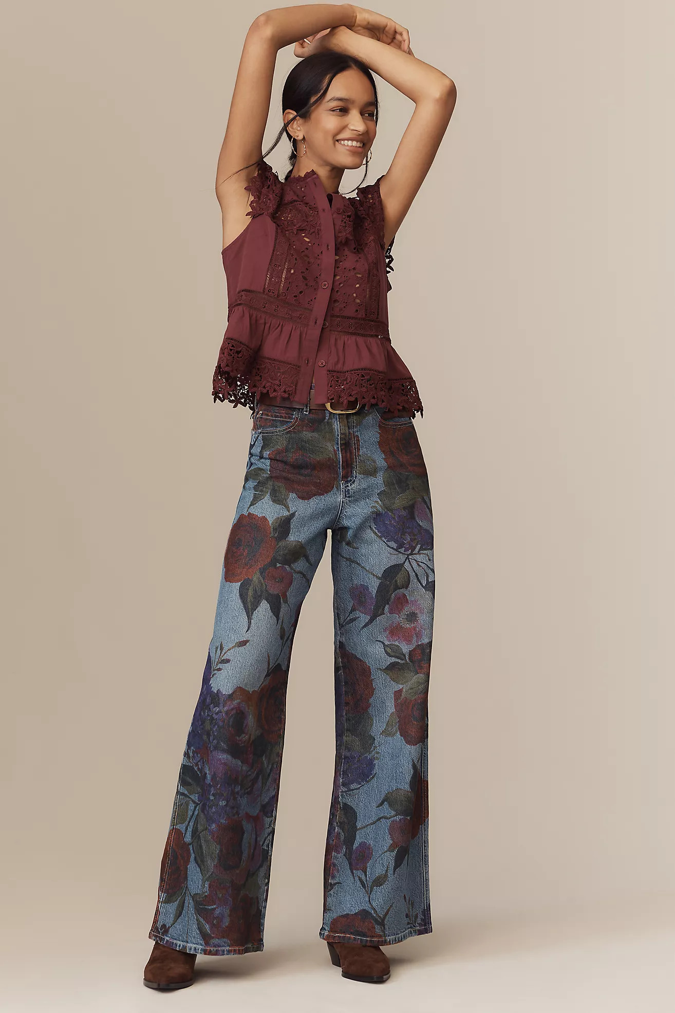 Avec Les Filles Printed High-Rise Wide-Leg Jeans | Anthropologie (US)