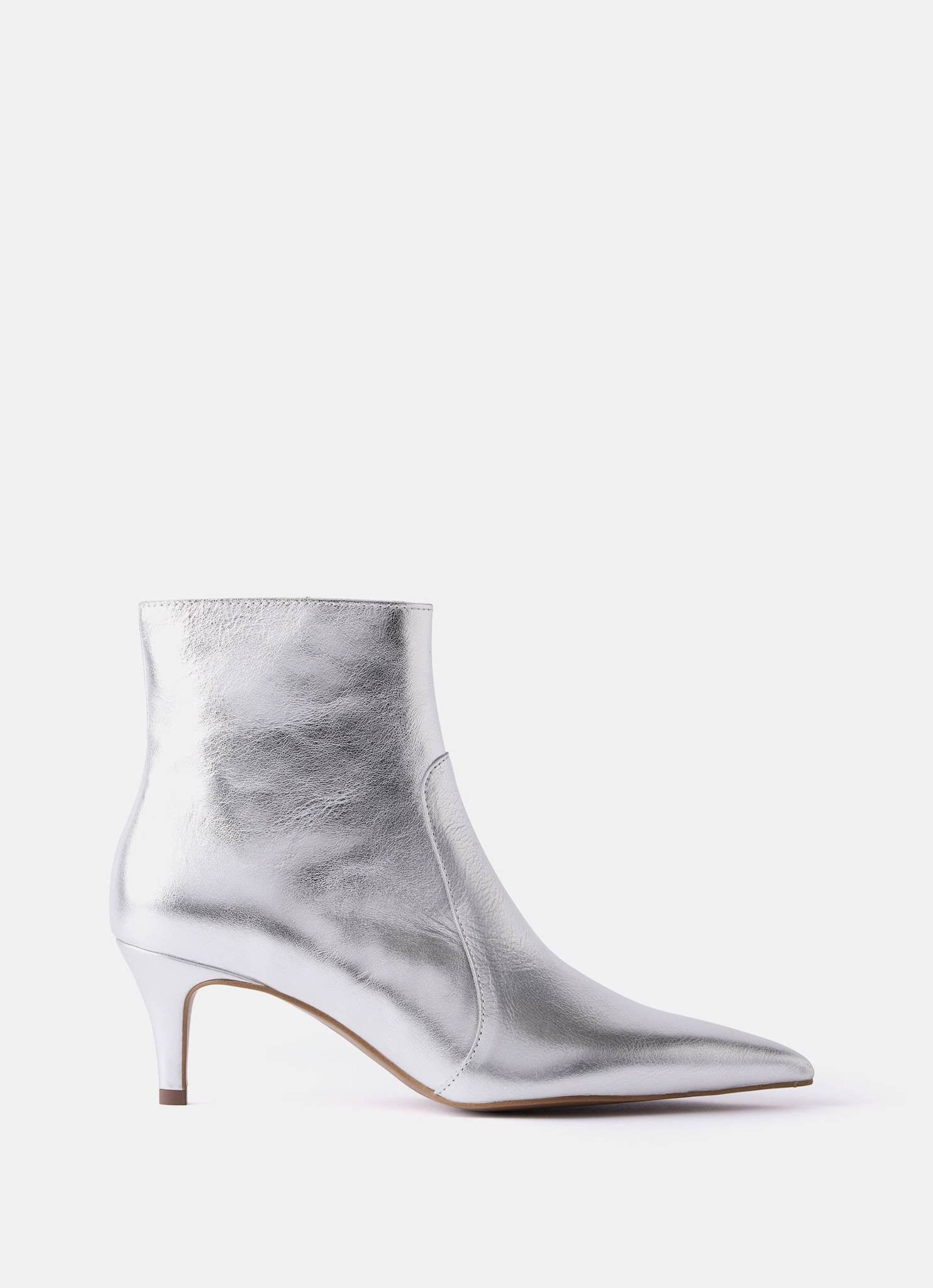 Silver Leather Kitten Heel Boots | Mint Velvet