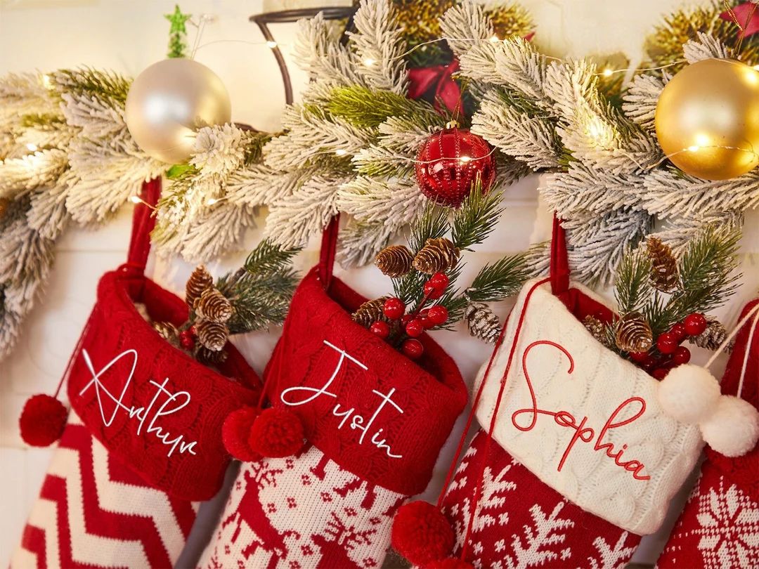 Personalized Knitted Christmas Stockingsembroidered Christmas - Etsy Slovakia | Etsy (EU)