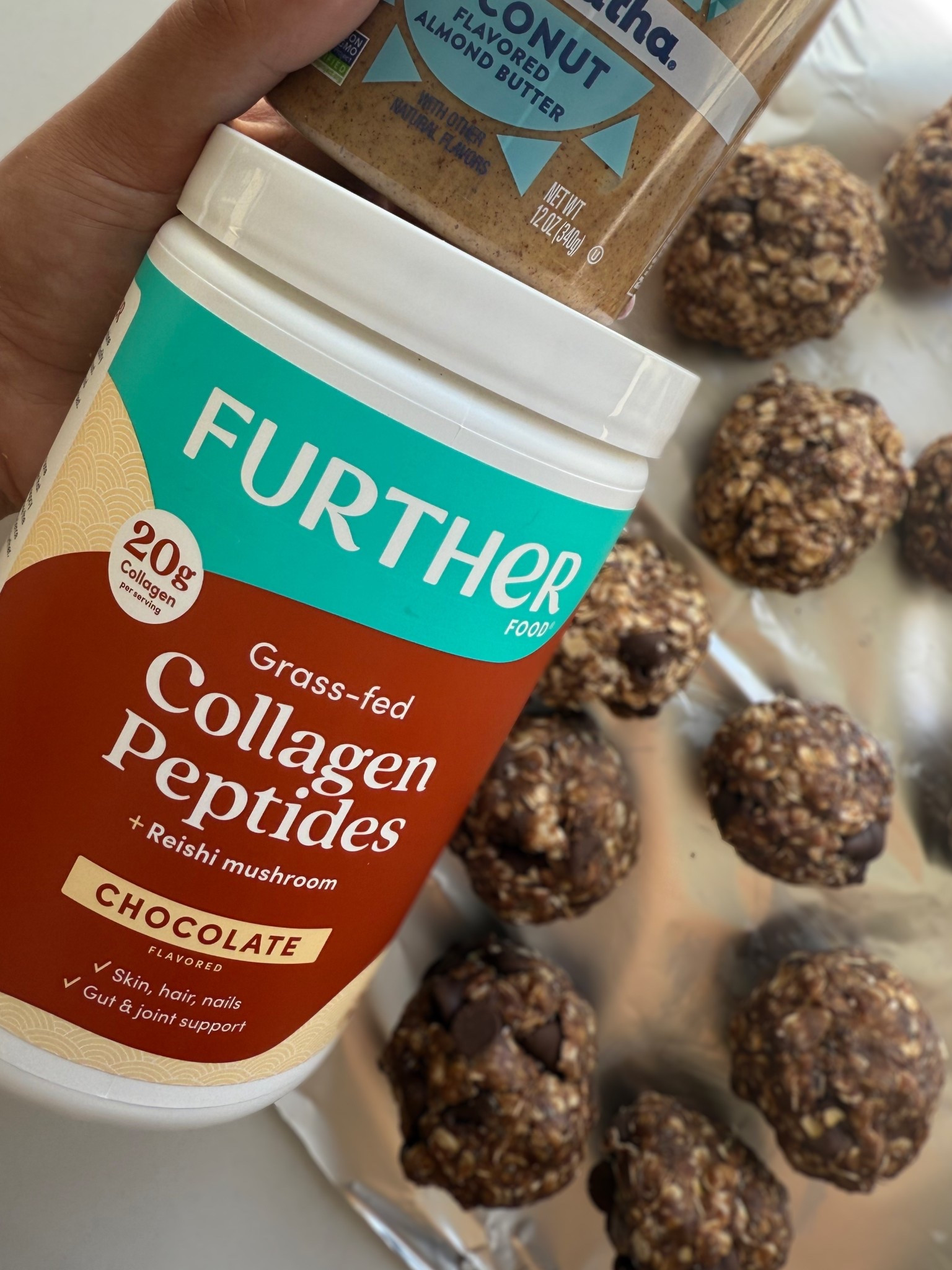 Best collagen powder ever! I’ve been making these chocolate coconut protein bites and lately a chocolate banana smoothie ..🙂‍↕️🫶🏻 soooo yummy 
