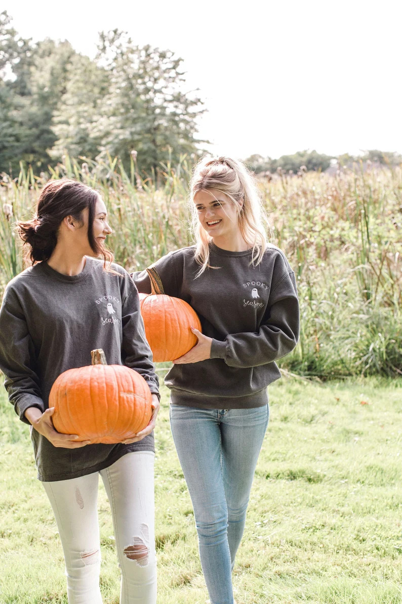 Spooky Season Comfort Colors Halloween Ghost Black Embroidered Crewneck Sweatshirt or T-shirt, PS... | Etsy (US)