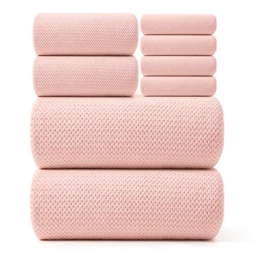 REDKISS Pink Towel Set of 8 - Ultra Soft Microfiber, Contains 2 Large Bath 35x70, 2 Hand 14x30, 4 Washcloths 14x14, Highly Absorbent, Quick Dry, Ideal for Everyday use, Hotel & Spa, Pink | Amazon (US)