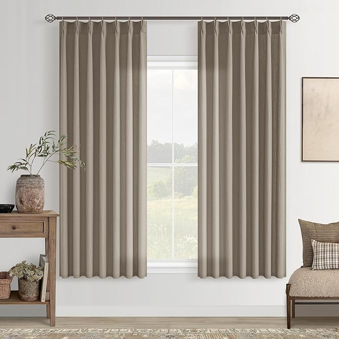 Taupe Linen Kitchen Curtains 63 Inches Long 2 Sets Light Filtering Curtains for Small Window Burl... | Amazon (US)