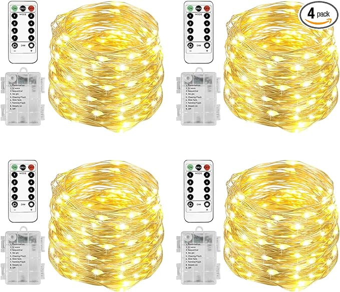 Homemory 4 Pack 20 Ft 60 LED Fairy Lights Battery Operated Christmas Lights with Remote Waterproo... | Amazon (US)