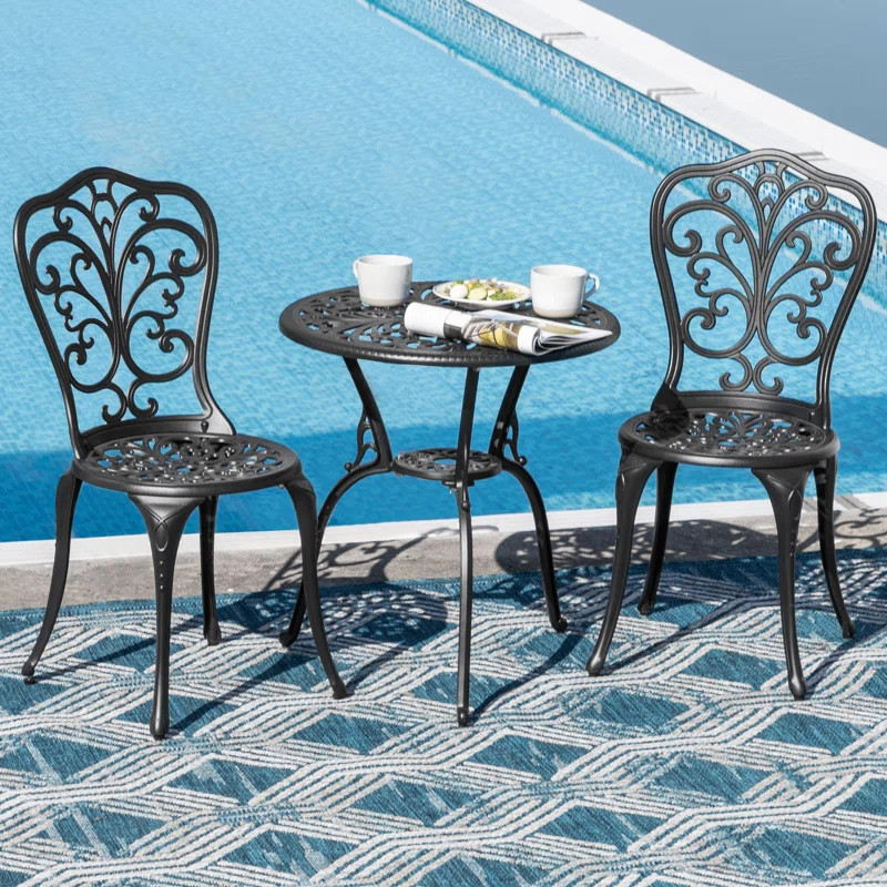 Hopwood Outdoor 3-Piece Cast Aluminum Patio Set with 1.77" Umbrella Hole | Wayfair North America