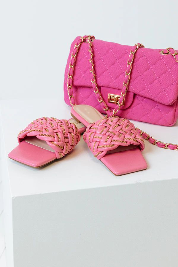 The Lizabeth Faux Leather Braided Sandal In Pink | Impressions Online Boutique