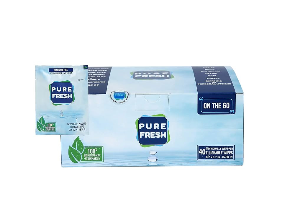 PureFresh Wet Wipes Flushable Individually Wrapped for Travel 40 Singles | Amazon (US)