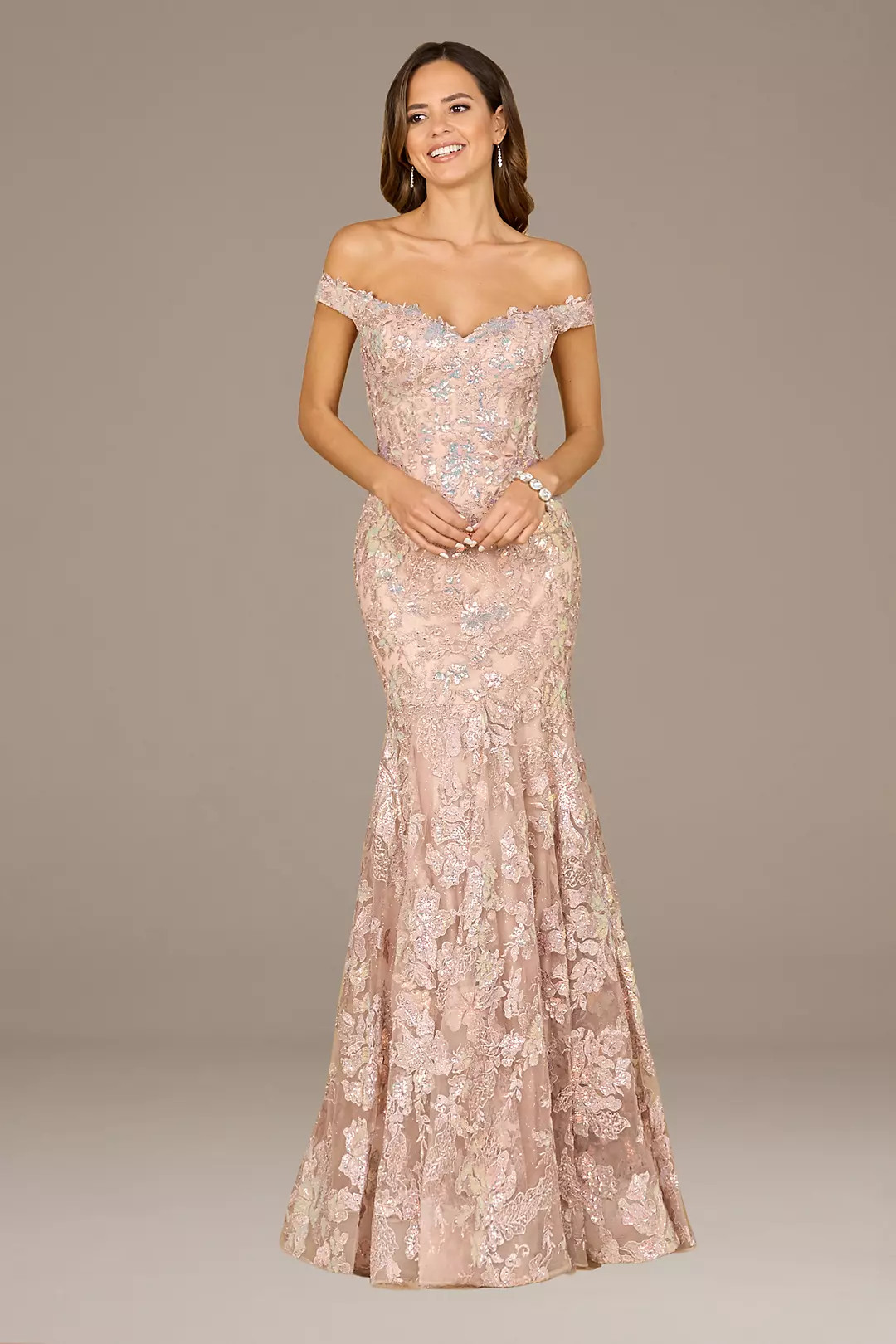 Lara Embroidered Off-the-Shoulder Mermaid Dress | David's Bridal | David's Bridal