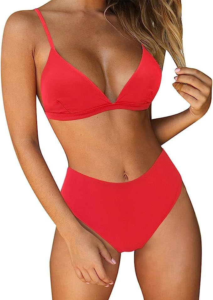 RUUHEE Women Stripe Printing Padded Push up 2 Piece Bikini Sets Swimsuits | Amazon (US)
