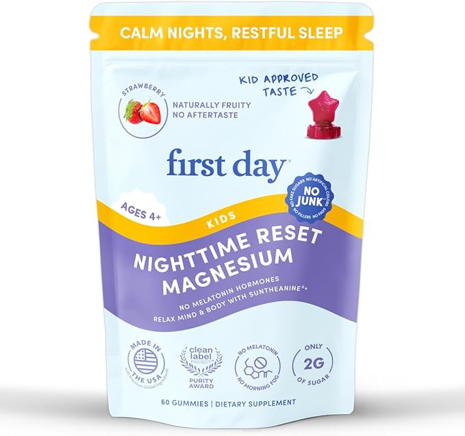 FIRST DAY Kids Magnesium Citrate Gummies (Ages 4+) with No Melatonin | Calm Kids Magnesium Gummie... | Amazon (US)