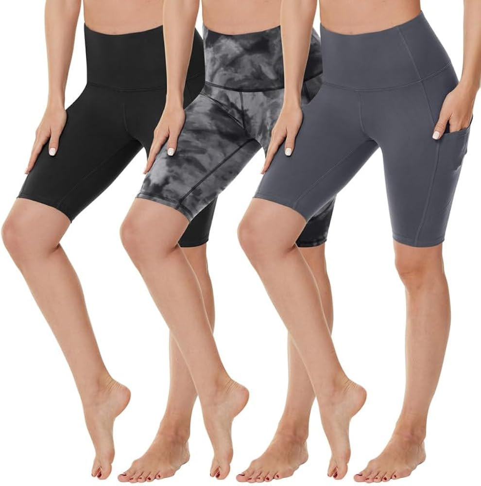 3 Pack Biker Shorts Women with Pockets, 8" High Waisted Black Workout Spandex Gym Yoga Shorts | Amazon (US)