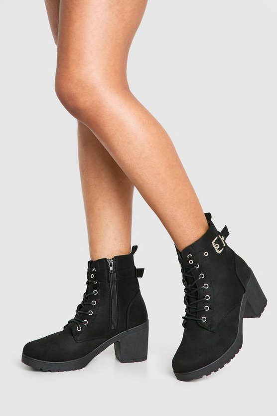 Buckle Lace Up Chunky Combat Boots | Boohoo.com (US & CA)