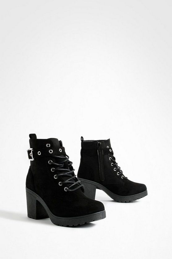 Buckle Lace Up Chunky Combat Boots | Boohoo.com (US & CA)