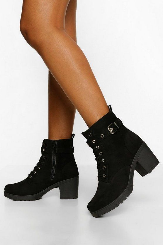 Buckle Lace Up Chunky Combat Boots | Boohoo.com (US & CA)