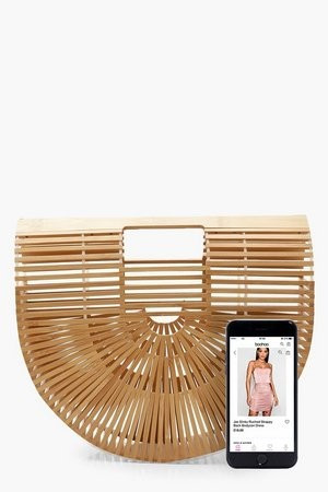 Wooden Structured Grab Bag - Small | Boohoo.com (UK & IE)