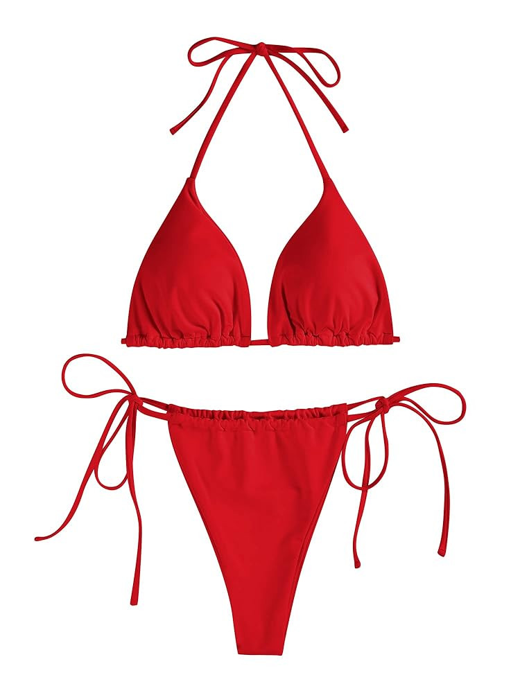 ZAFUL Triangle Bikini for Women 2 Piece Halter Bikini Sets Sexy High Cut Bathing Suit Side Tie Sw... | Amazon (US)