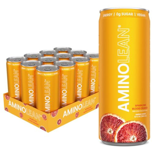 AminoLean Energy Drink – Sugar Free Amino Energy with Natural Caffeine & Vegan Amino Acids for No Jitters, Tingles, or Crash, Blood Orange, 12 Pack | Amazon (US)