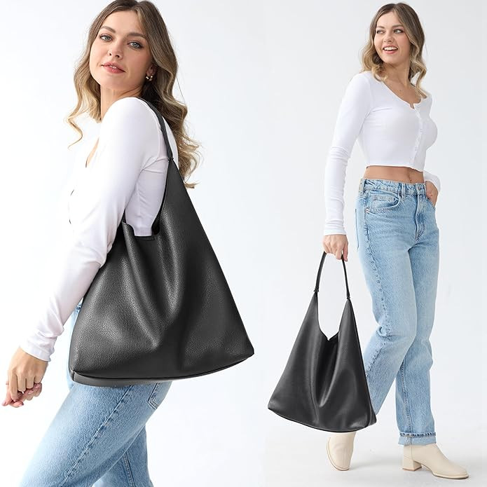 Hobo Bags for Women Soft Vegan Leather Shoulder Handbag Slouchy Tote Purses | Amazon (US)