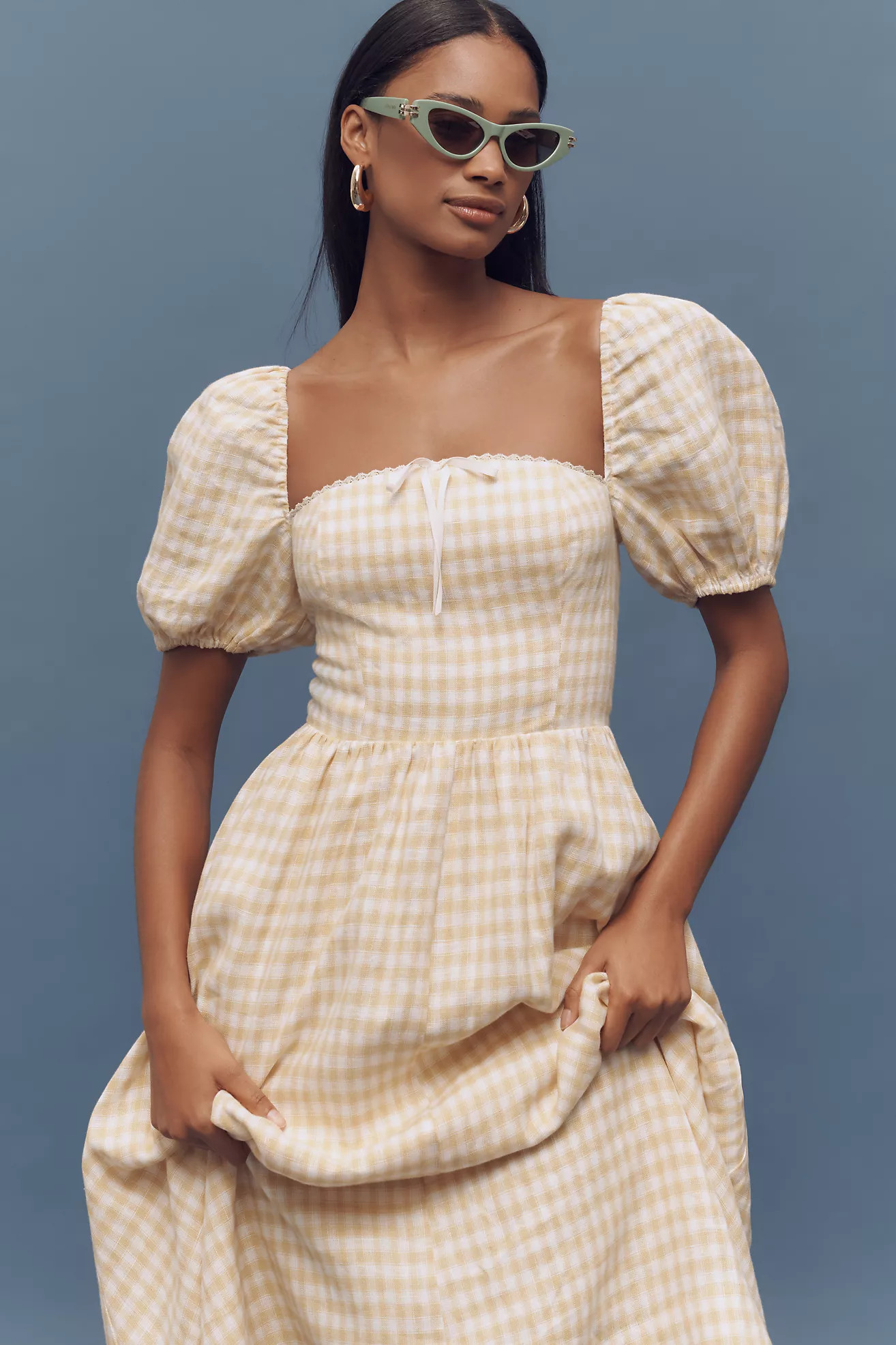 Reformation Marella Linen Puff-Sleeve Dress | Anthropologie (US)