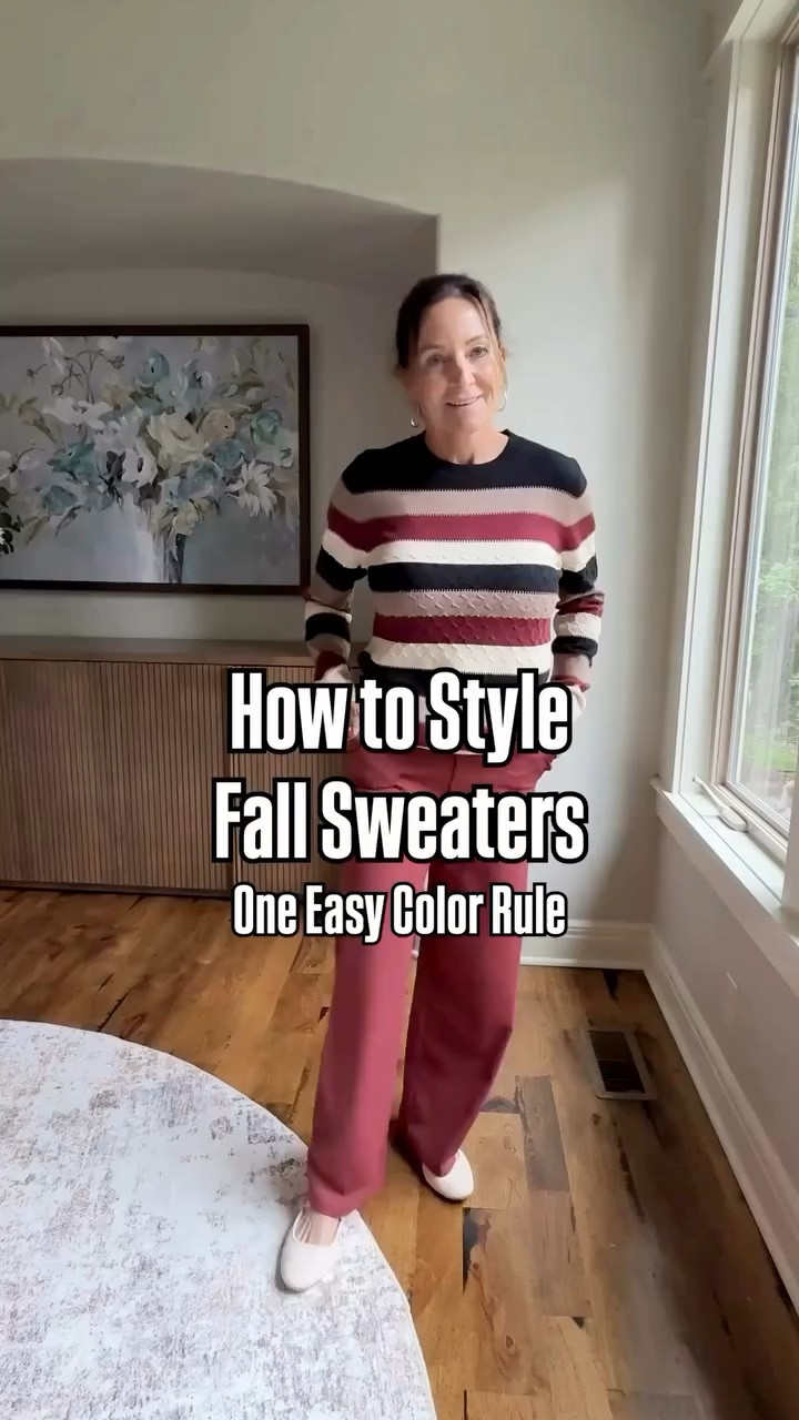 How to style fall sweaters without overthinking the rest of your outfit: echo one color from the sweater in your pants.

I pulled the burgundy from the striped sweater into the first pair of pants, then repeated the darker shade of the color-block sweater in the second look. It keeps the sweater as the focus while making the whole outfit feel intentional.

#fallsweateroutfits #fallstyleideas #over50style #zeagoo 

Commissioned Link