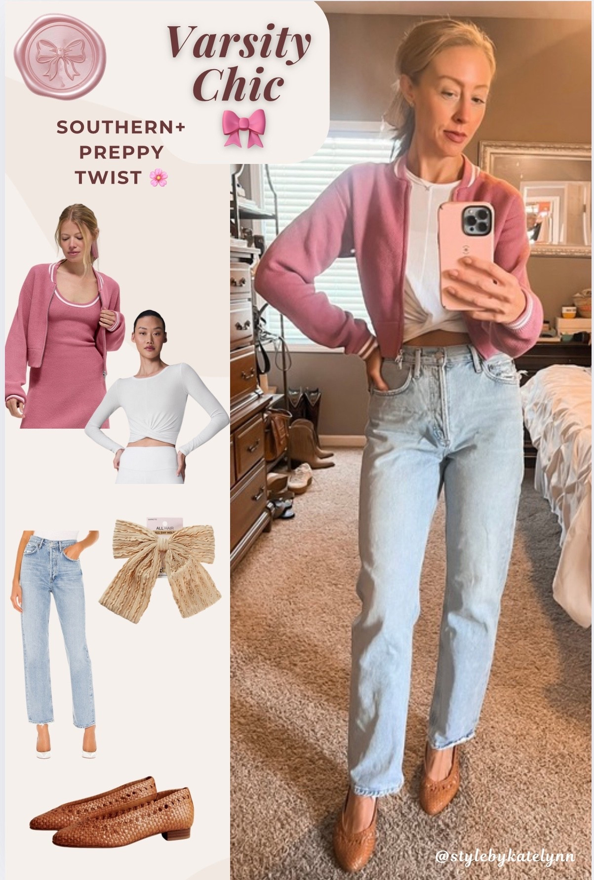 “Varsity Chic with a Southern twist 💕 Preppy layers, a feminine bow detail, and easy everyday denim. Perfect for everyday or even a gameday look. ✨

Shop the full outfit here ⬇️
	•	varsity chic
	•	preppy chic
	•	feminine twist
	•	gameday outfit
	•	casual mom style
	•	fall outfits

#LTKOver40 #LTKStyleTip #LTKSeasonal