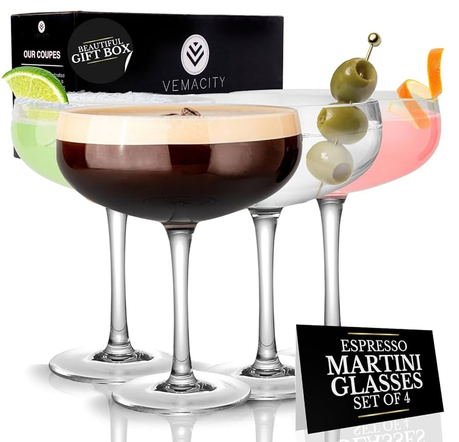 VEMACITY Elegant Espresso Martini Glasses Set of 4 | Classic Coupe Glasses Set of 4 (10oz) | Vers... | Amazon (US)
