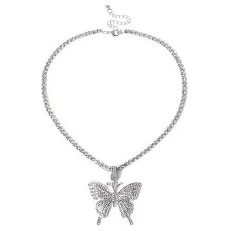 Taicanon Rhinestone Necklace Large Butterfly Pendant Necklace Bling Chain Crystal Necklace Jewelry F | Walmart (US)