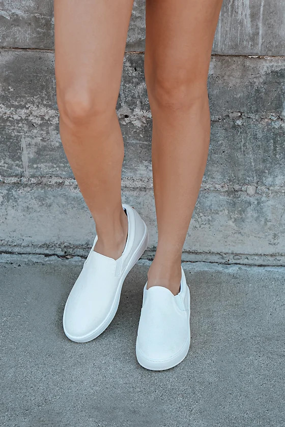 Dylann White Canvas Slip-On Flatform Sneakers | Lulus