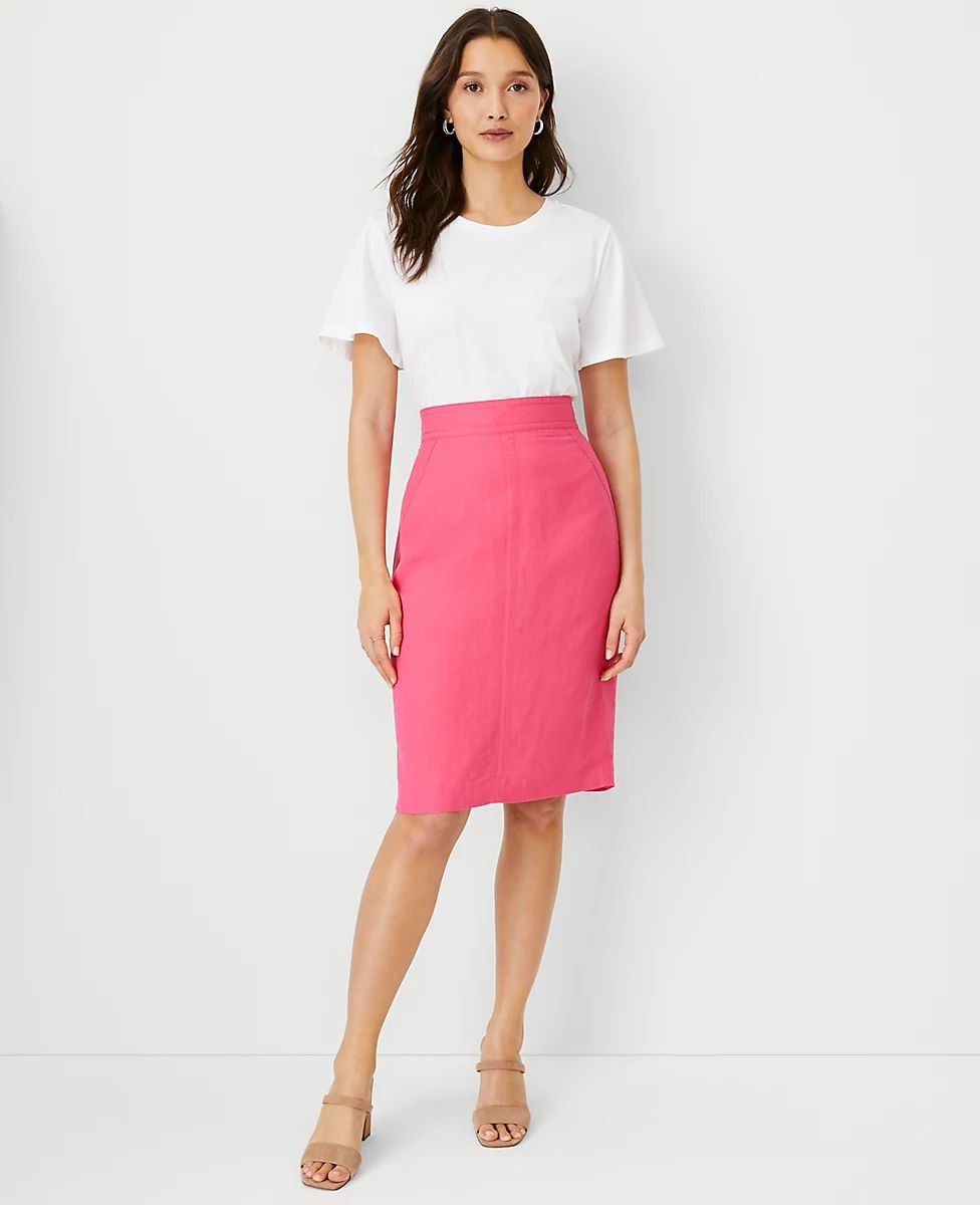Linen Blend Seamed Pencil Skirt | Ann Taylor (US)