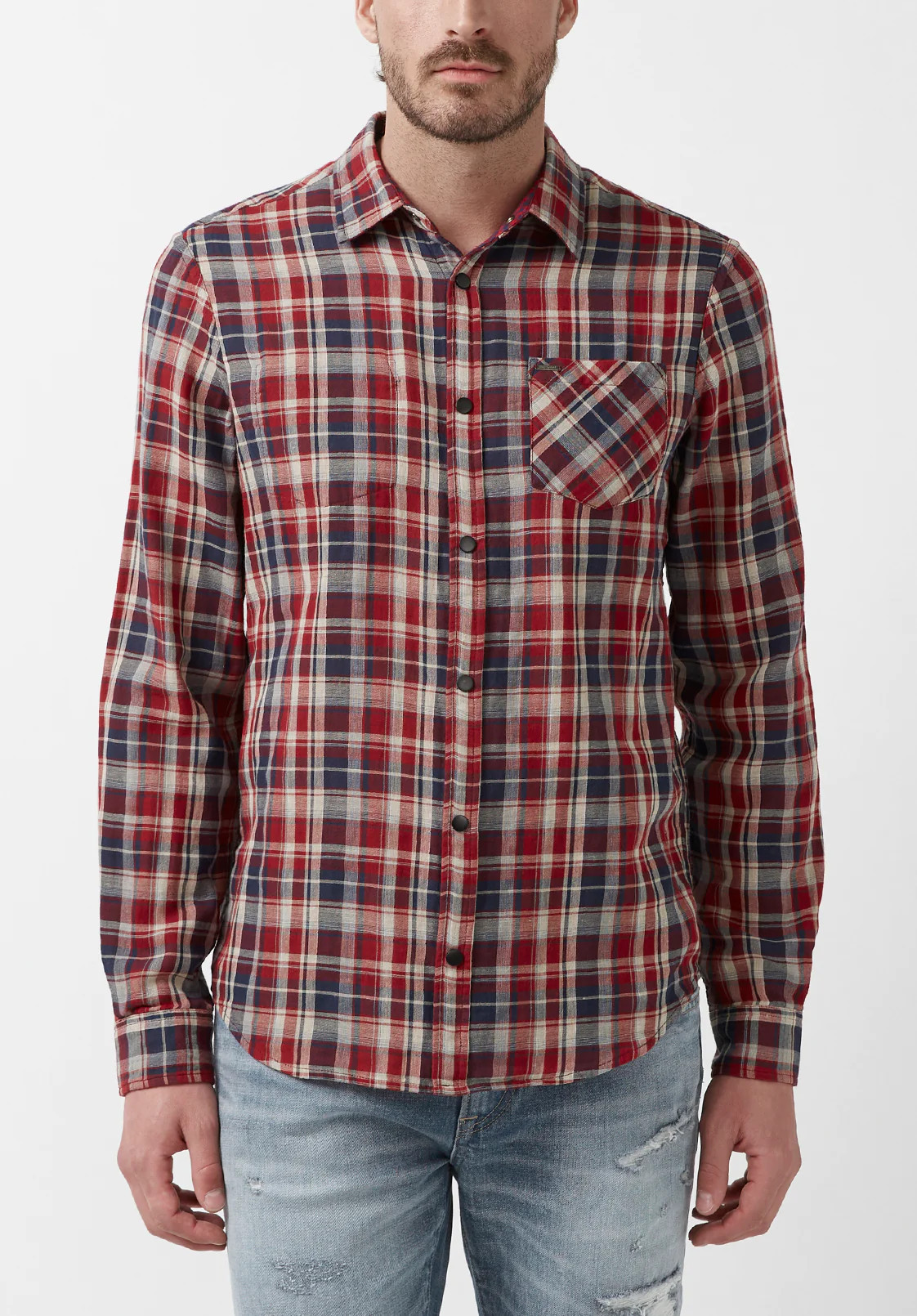 Surza Men’s Long-Sleeve Reversible Shirt in Red Plaid - BM24056 | Buffalo David Bitton