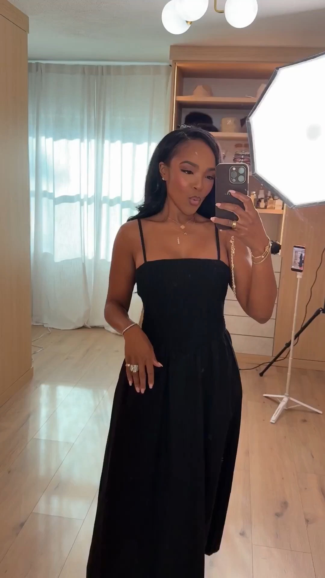 Hi babes!

This black maxi is that timeless, effortless piece — simple, flattering, and one of those dresses you can always rely on to look put together.

Where to wear this:
Date nights
Dinner plans
Vacations
Everyday elevated looks

I love dresses like this because you can dress them up with heels or keep it minimal — so you can rewear it so many different ways and your cost per wear keeps getting better.

Everything is linked below

xx Kira | Kira’s Fashion Finds

34D - 27 - 40 | size small or 4