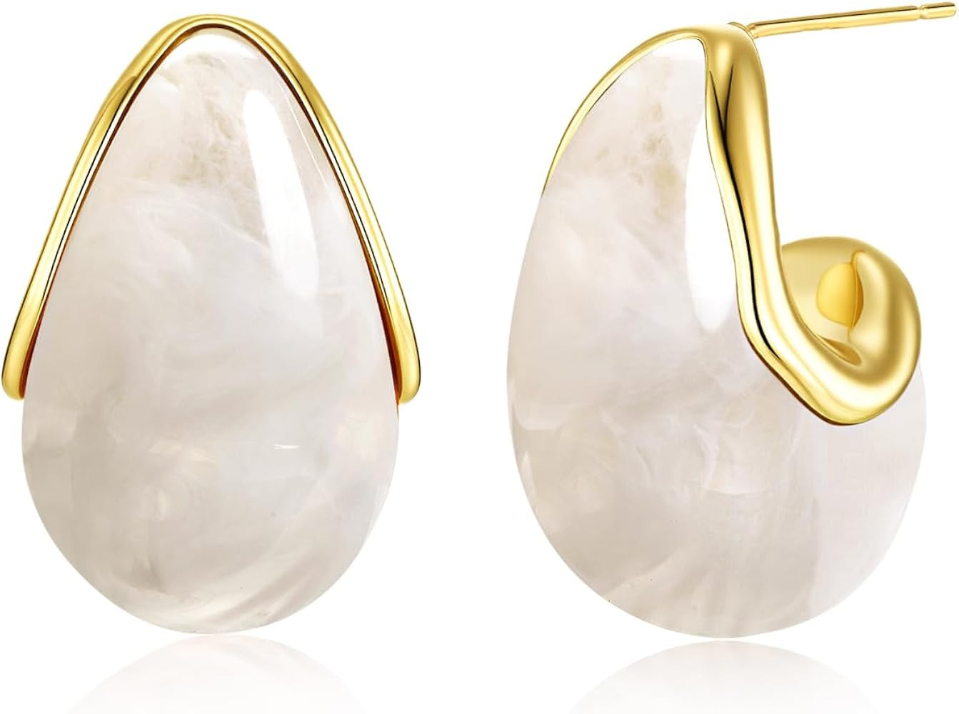 SNGIA Oval C Shape Chunky Dangle 18K Gold Plated Hoops with Colored Resin Gemstone Statement Earr... | Amazon (US)