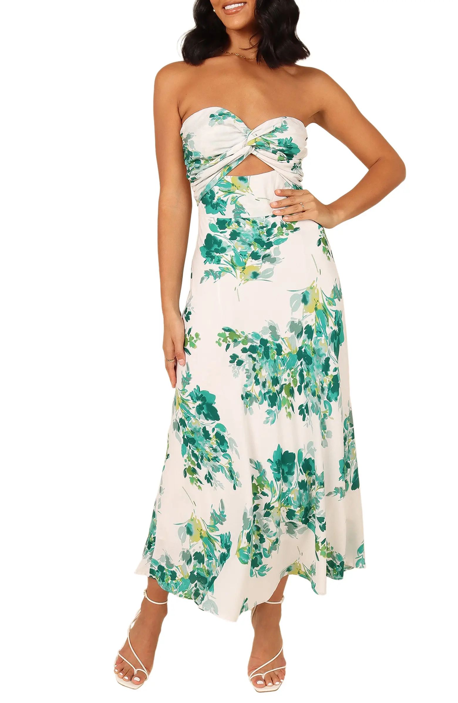 Teagan Floral Print Cutout Strapless Maxi Dress | Nordstrom