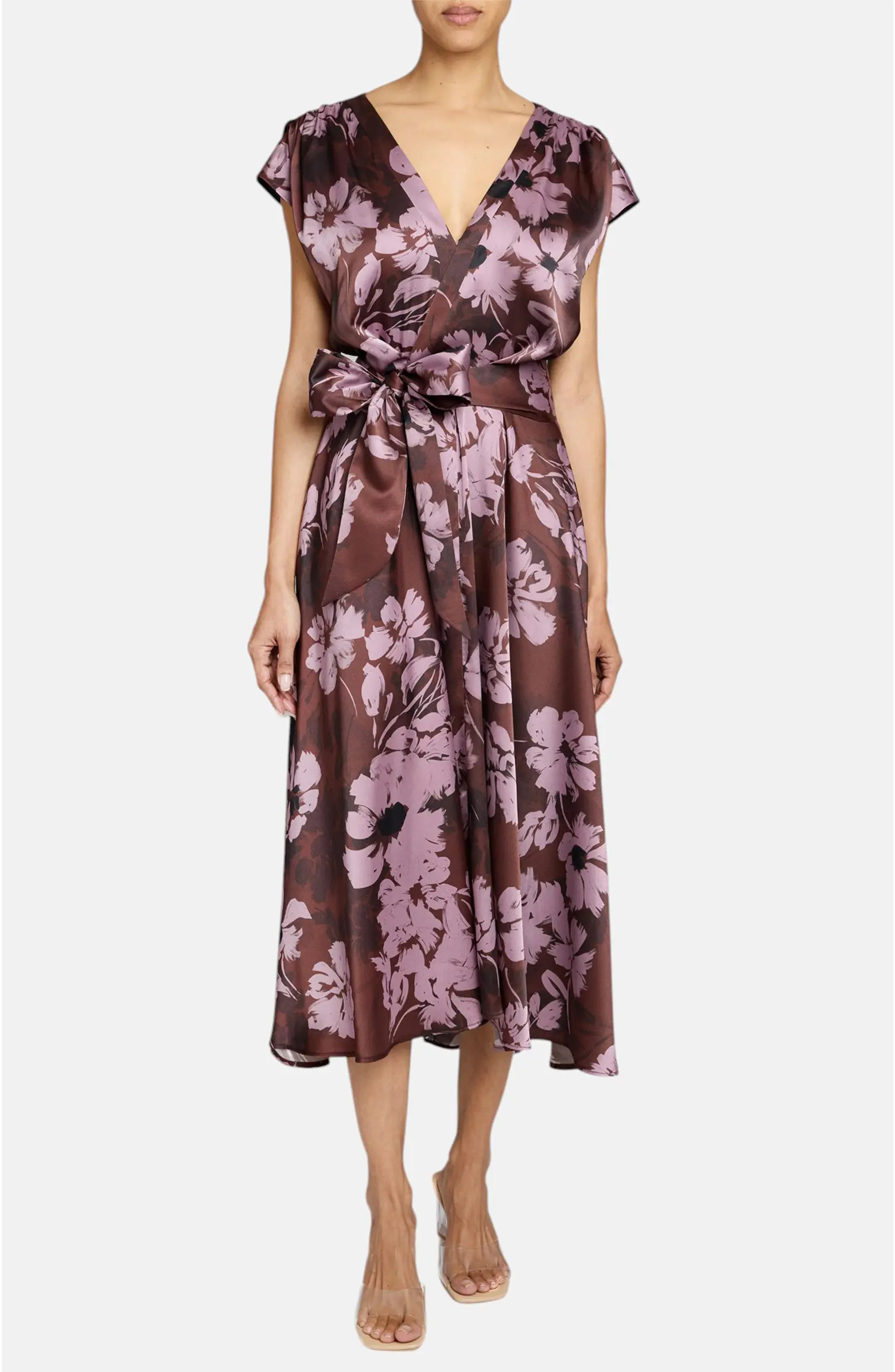 Talia Faux-Wrap Cap Sleeve Midi Dress in Floral Twill Crepe | Nordstrom