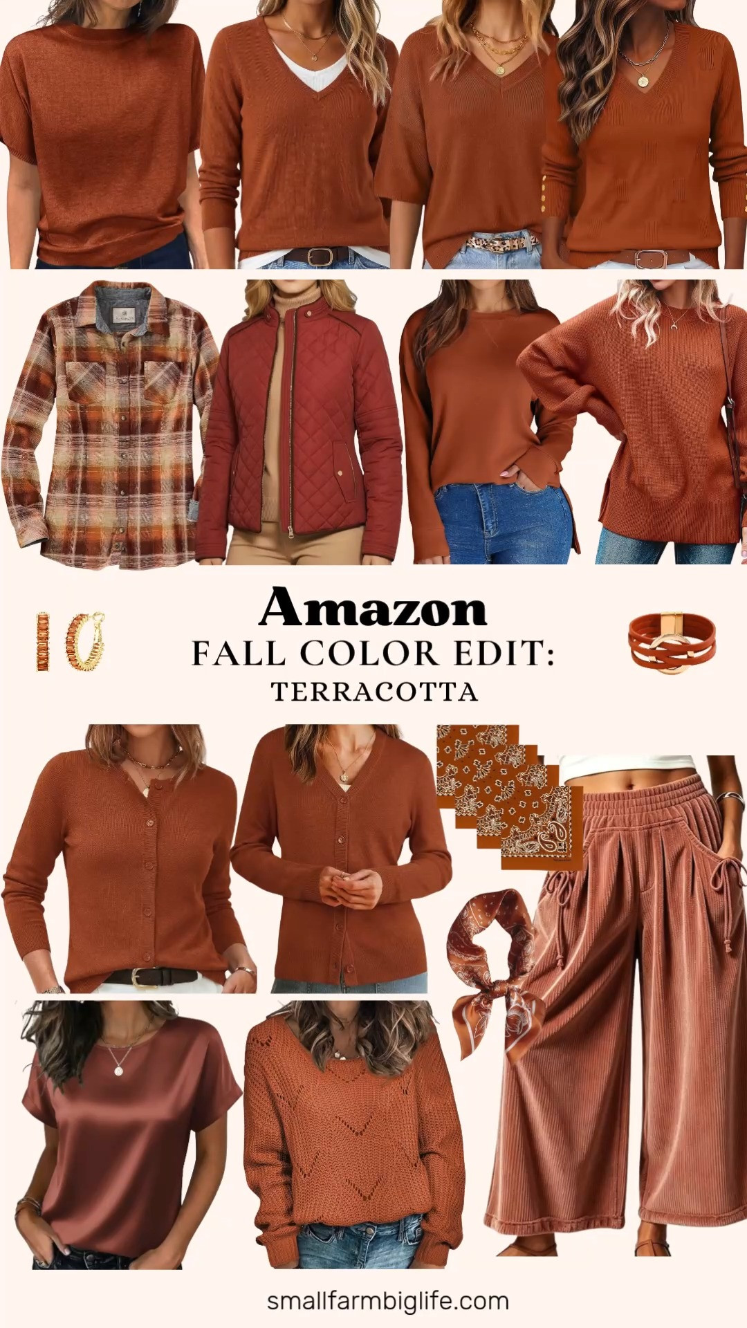 Amazon Fall Color Edit: Terracotta 🍂 Terracotta is one of the warmest fall colors this season, and these Amazon finds make it easy to wear from head to toe. Layer up with cozy knits like a terracotta wool blend button down cardigan, a 2 in 1 patchwork V neck sweater, an elbow sleeve oversized sweater, a ribbed V neck sweater with buttons, an oversized side slit tunic sweater, and a hollow out crochet boat neck sweater. For easy business casual workwear, try the terracotta satin crewneck blouse or the short sleeve knit pullover, and pair them with terracotta corduroy wide leg pants. A lightweight quilted zip jacket, a pumpkin spice plaid flannel button up, and a soft crewneck sweatshirt keep weekend fall outfits comfy and casual. Finish the look with a paisley bandana or satin hair scarf, burnt orange and gold hoop earrings, and a boho leather wrap bracelet. A fall color that's so flattering for fall outfits for women over 50 and beyond!

#amazonfashion #amazonfinds #terracotta #fallcolors #falloutfits #fallfashion 

 #LTKgrwm #LTKootd #LTKOver40
