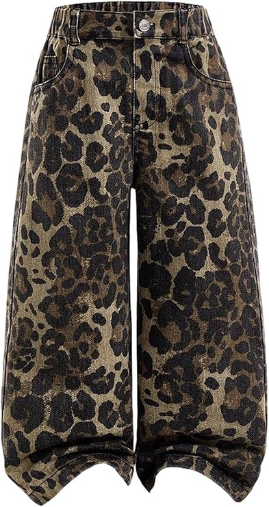 MakeMeChic Toddler Girl's Cheetah Print Jeans Straight Leg Y2K Streetwear Denim Pants | Amazon (US)