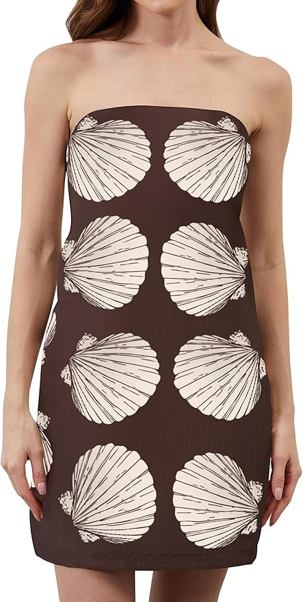 Floral Tube Bandeau Mini Dress Women Summer Sleeveless Strapless Short Dresses Casual Off Shoulde... | Amazon (US)