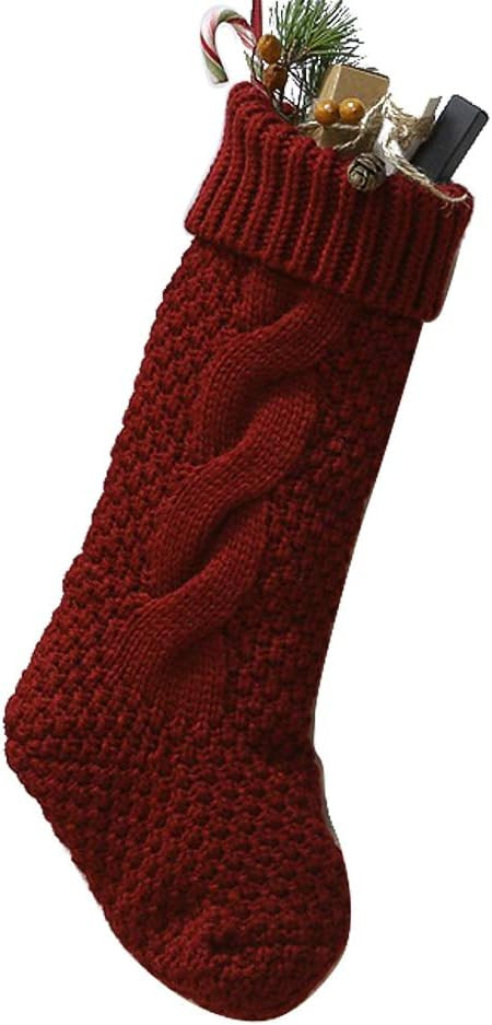 18" Large Size Cable Knit Christmas Stockings,Unique Burgundy Xmas Stocking Decorations for Famil... | Amazon (US)