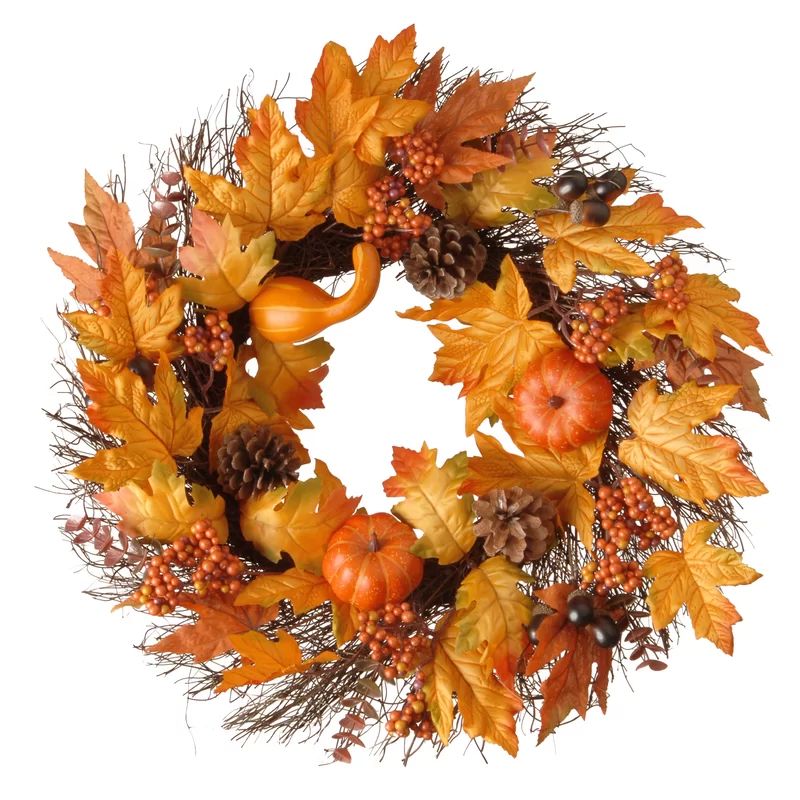 Pumpkins and Maple Leaves Plastic Wreath | Wayfair North America