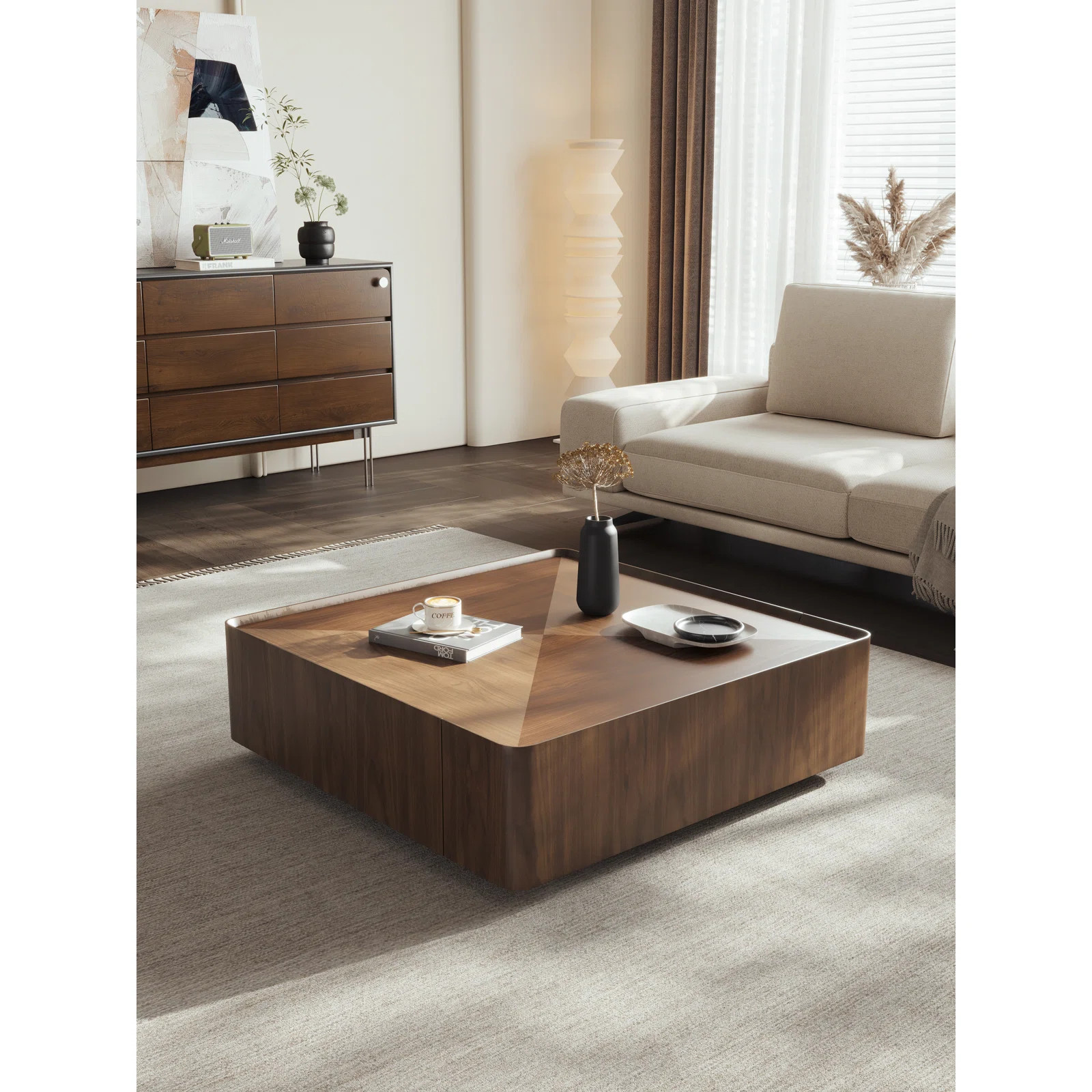 Single Walnut Square Coffee Table With Storage | Wayfair North America