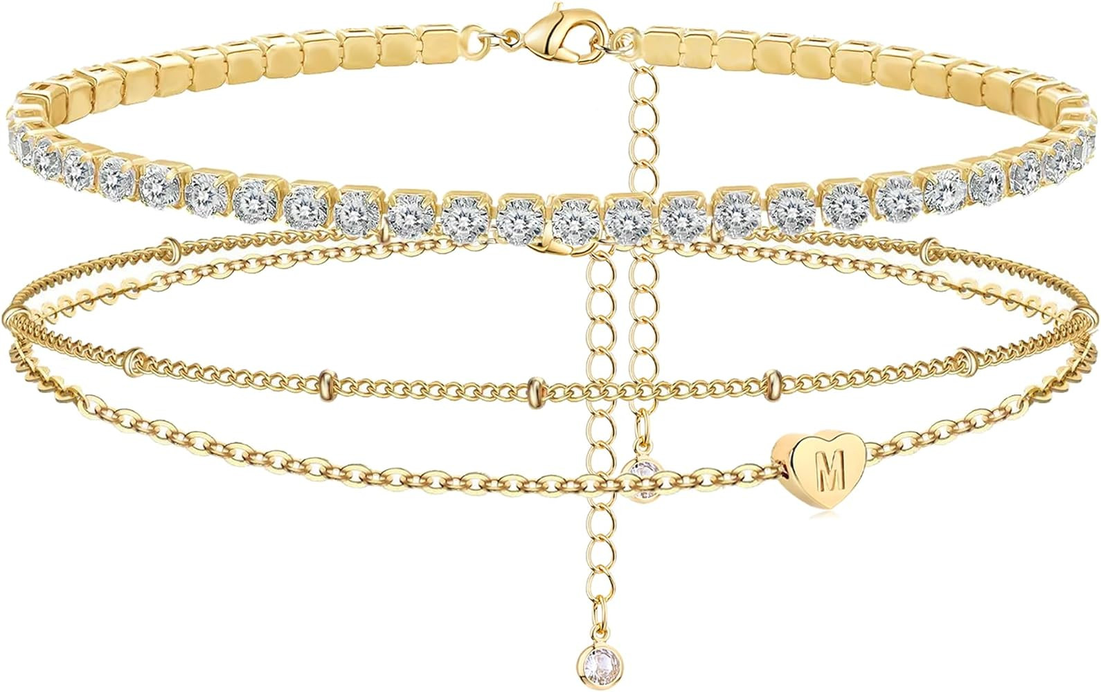 Yanoda Initial Ankle Bracelets for Women, 14K Gold Plated Waterproof Dainty Layered Heart Letter ... | Amazon (US)