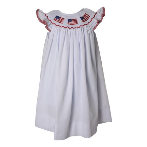 White Pique Smocked Flag Bishop Dress - Shipping Early June | Cecil and Lou
